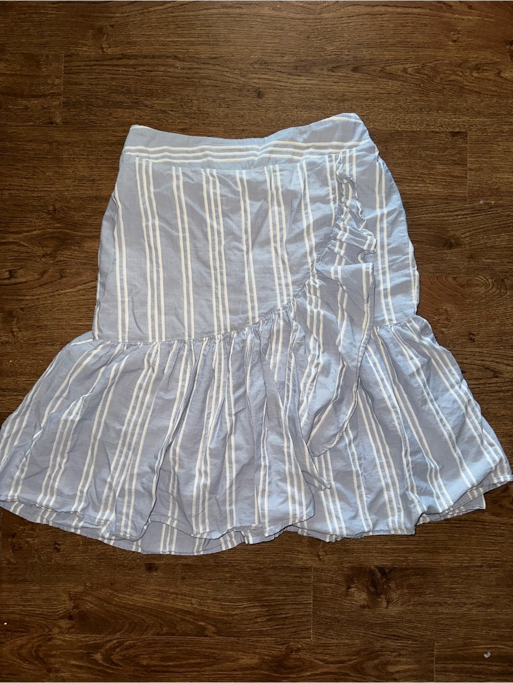 a new day Light Blue & White Striped Ruffle Wrap Midi Skirt